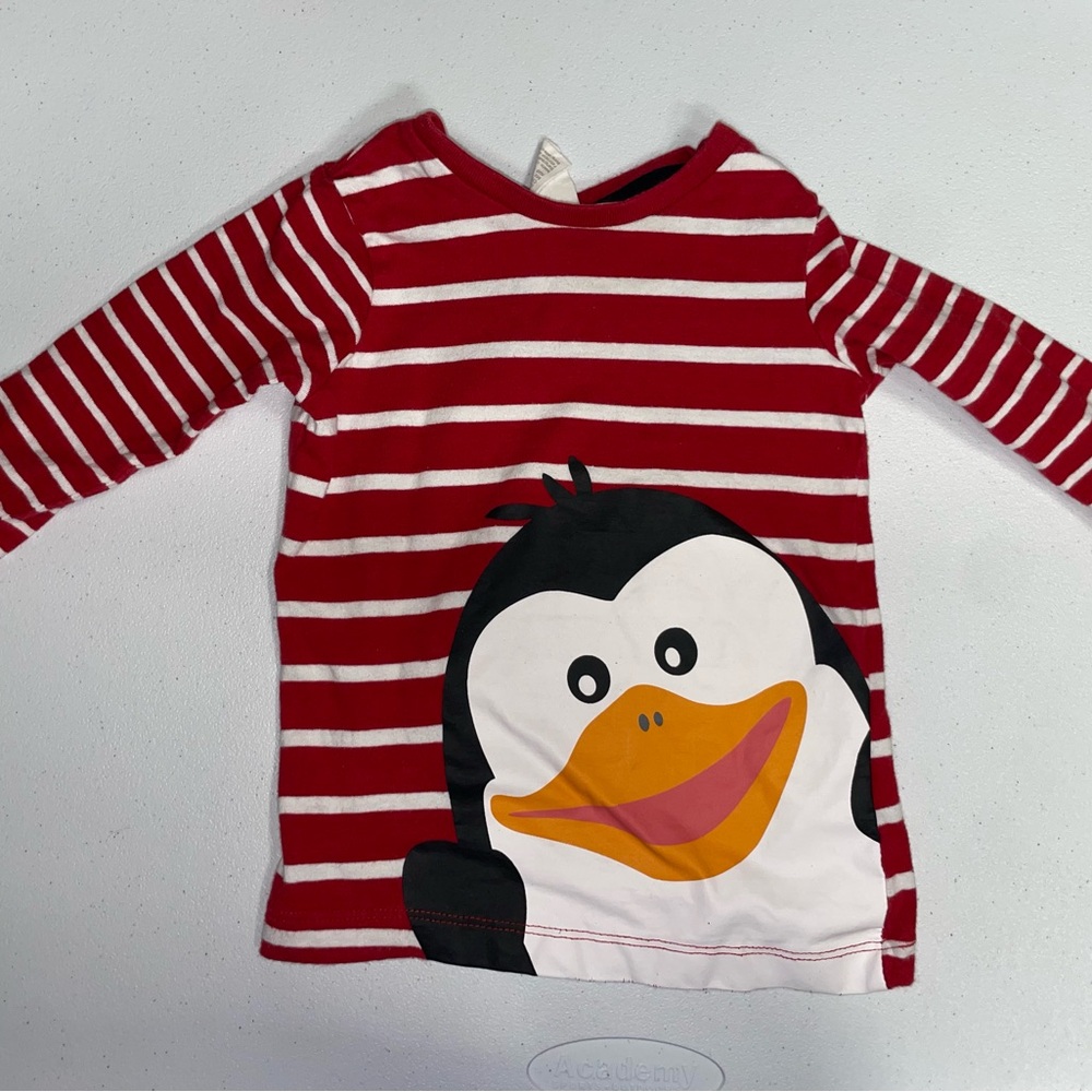 H&M: Baby Penguin Red Striped Long Sleeve Shirt (9-12 Months)
